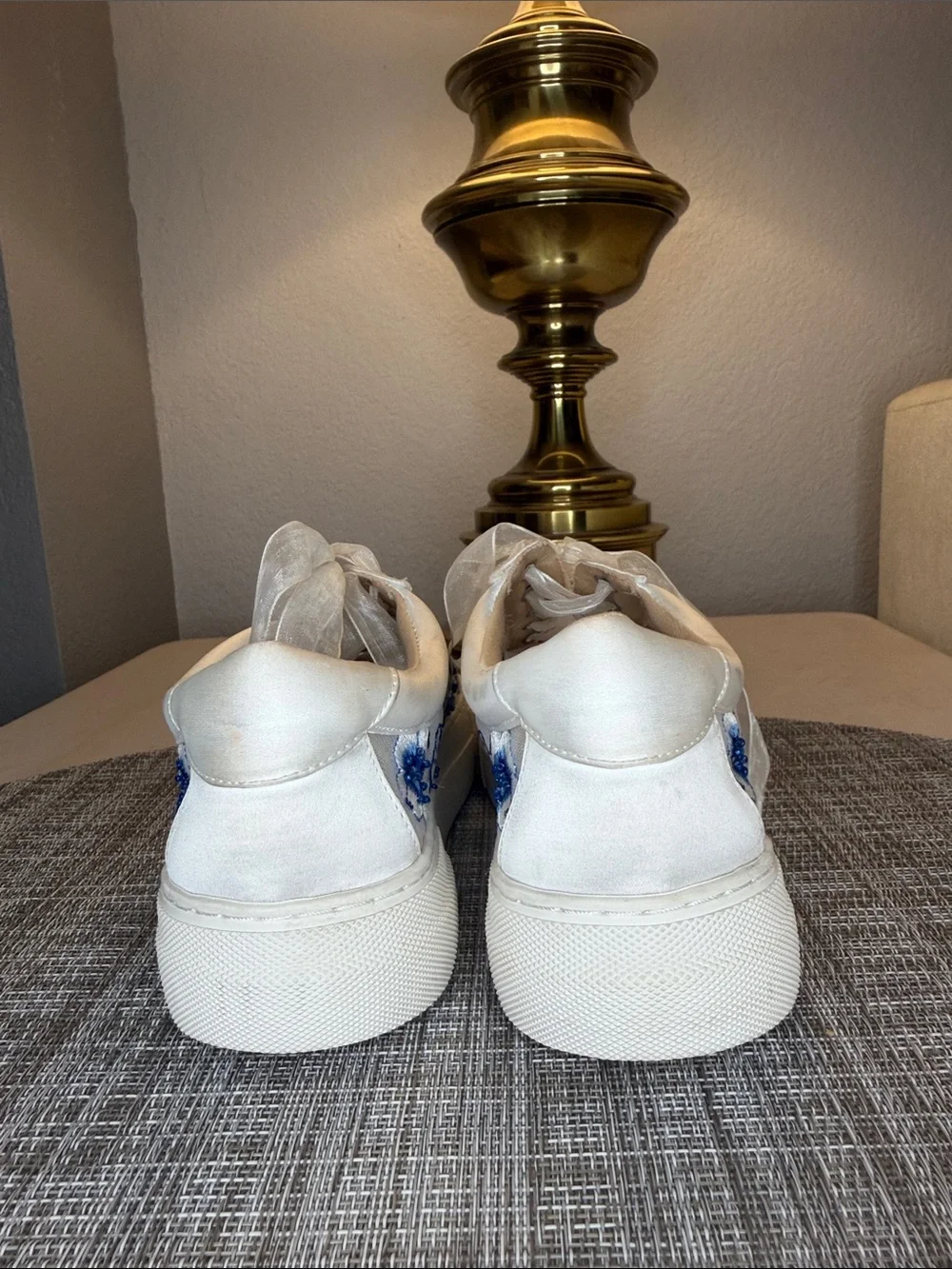 Betsey Johnson White Sneakers with Blue Floral Embroidery